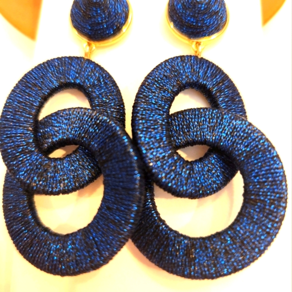 NWT J.Crew shimmery navy multi-hoops earrings with golden posts
